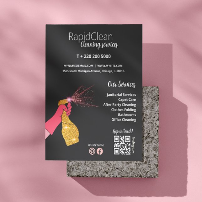 Prospectus 11,4 Cm X 14,2 Cm Service de ménage du nettoyeur à vapeurs d'or (Gold Spray Cleaner Housekeeping Service Flyer)