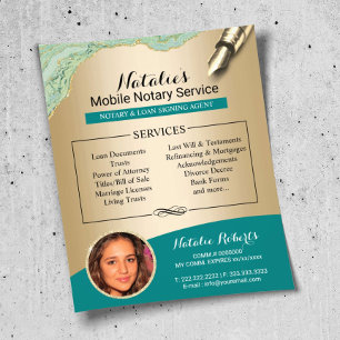Prospectus 11,4 Cm X 14,2 Cm Service Noir Mobile Turquoise & Flyer Photo Or