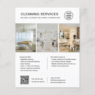 Prospectus 11,4 Cm X 14,2 Cm Services de nettoyage blancs modernes QR Entrepris