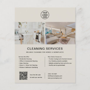 Prospectus 11,4 Cm X 14,2 Cm Services de nettoyage Code QR Logo personnalisé