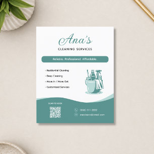Prospectus 11,4 Cm X 14,2 Cm Services de nettoyage Code QR sarcelle