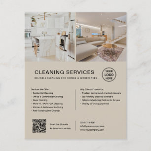 Prospectus 11,4 Cm X 14,2 Cm Services de nettoyage minimaliste Beige QR Entrepr