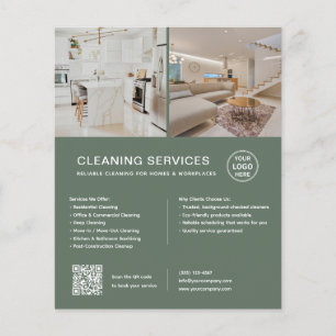 Prospectus 11,4 Cm X 14,2 Cm Services de nettoyage minimaliste Green QR Busines