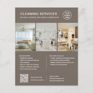 Prospectus 11,4 Cm X 14,2 Cm Services de nettoyage Modern Taupe QR Entreprise