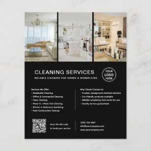 Prospectus 11,4 Cm X 14,2 Cm Services de nettoyage modernes QR entreprise noir