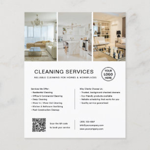 Prospectus 11,4 Cm X 14,2 Cm Services de nettoyage modernes White QR Entreprise