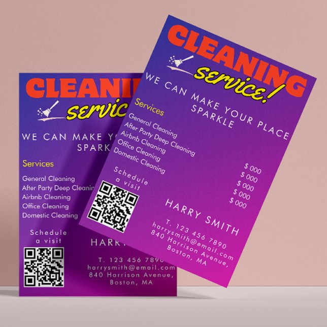 Prospectus 11,4 Cm X 14,2 Cm Services de nettoyage Tarification femme de ménage (Cleaning Services Maid Price Scan To Connect Flyer)