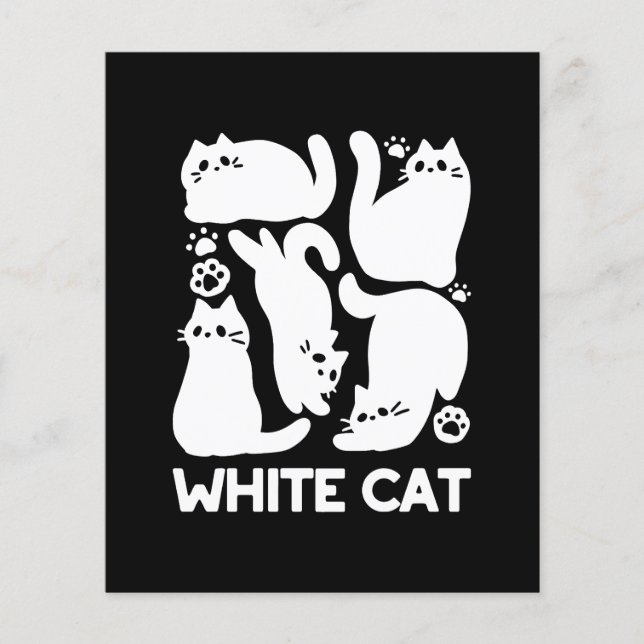 Prospectus 11,4 Cm X 14,2 Cm Silhouettes de chaton blanc - Design Feline mignon (Devant)