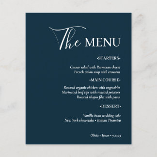 Prospectus 11,4 Cm X 14,2 Cm Simple minimaliste moderne | Menu Mariage bleu mar