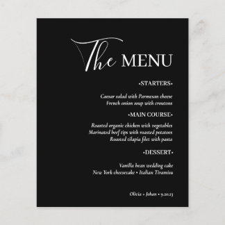 Prospectus 11,4 Cm X 14,2 Cm Simple, moderne et minimaliste | Menu Mariage noir