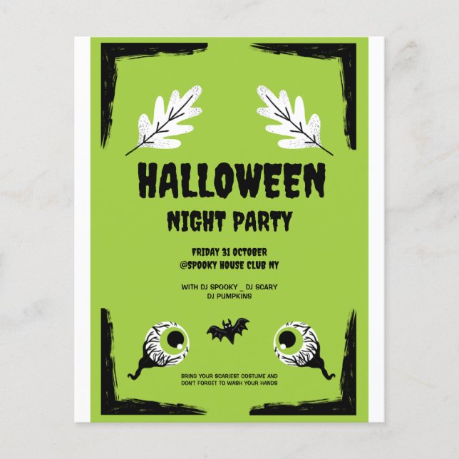 Prospectus 11,4 Cm X 14,2 Cm Soirée d'Halloween verte et noire, fête d'Hallowee (Devant)