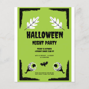 Prospectus 11,4 Cm X 14,2 Cm Soirée Halloween verte et noire, Soirée Halloween