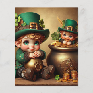 Prospectus 11,4 Cm X 14,2 Cm St Patrick Pot of Gold Boy Leprechaun Invitation