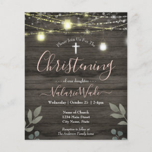 Prospectus 11,4 Cm X 14,2 Cm String Lights Rustic Christening Budget Flyer