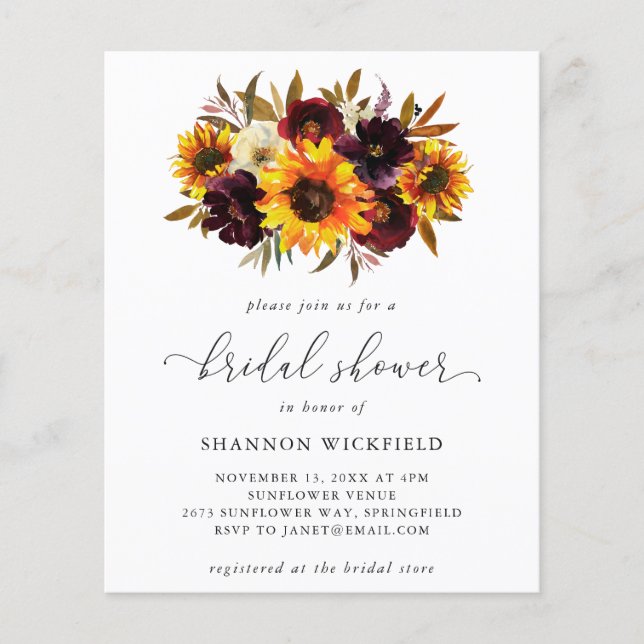 Prospectus 11,4 Cm X 14,2 Cm Sunflower Automne Budget Douche nuptiale Invitatio (Devant)