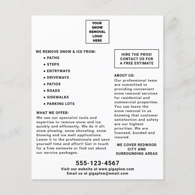 Prospectus 11,4 Cm X 14,2 Cm Suppression de neige Ajouter votre logo marketing (Devant)