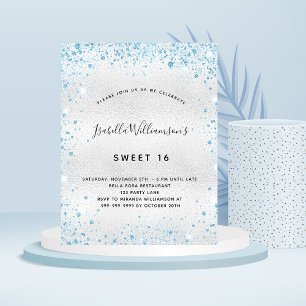 Prospectus 11,4 Cm X 14,2 Cm Sweet 16 argent bleu parties scintillant invitatio