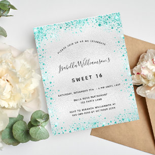 Prospectus 11,4 Cm X 14,2 Cm Sweet 16 argent turquoise parties scintillant invi
