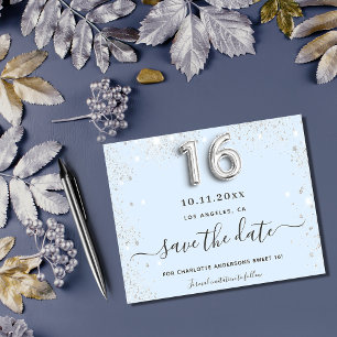 Prospectus 11,4 Cm X 14,2 Cm Sweet 16 bébé bleu argent budget enregistrer la da