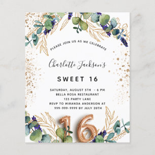 Prospectus 11,4 Cm X 14,2 Cm Sweet 16 eucalyptus greenery invitation budget