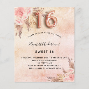 Prospectus 11,4 Cm X 14,2 Cm Sweet 16 pampas herbe rose or budget invitation