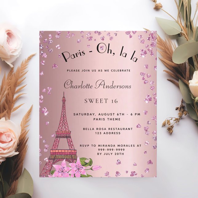 Prospectus 11,4 Cm X 14,2 Cm Sweet 16 Paris rose pâle Eiffel invitation budgéta (Créateur téléchargé)
