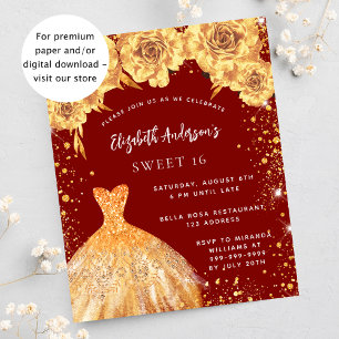 Prospectus 11,4 Cm X 14,2 Cm Sweet 16 robe or rouge rose invitation budget