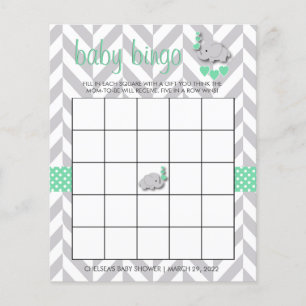 Prospectus 11,4 Cm X 14,2 Cm Sweet Green et Grey Elephant 🐘 Baby shower Bingo