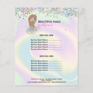 Prospectus 11,4 Cm X 14,2 Cm Technicien Nail Mani Salon Holographe Girl Moderne