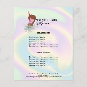 Prospectus 11,4 Cm X 14,2 Cm Technicien Nail Mani Salon Holographe Girl Moderne