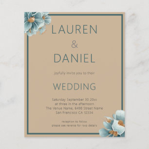 Prospectus 11,4 Cm X 14,2 Cm Texte minimaliste QR Code Café et Mariage bleu