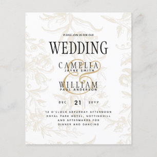 Prospectus 11,4 Cm X 14,2 Cm Thème Mariage Cravate noire Vintage Gold Damask