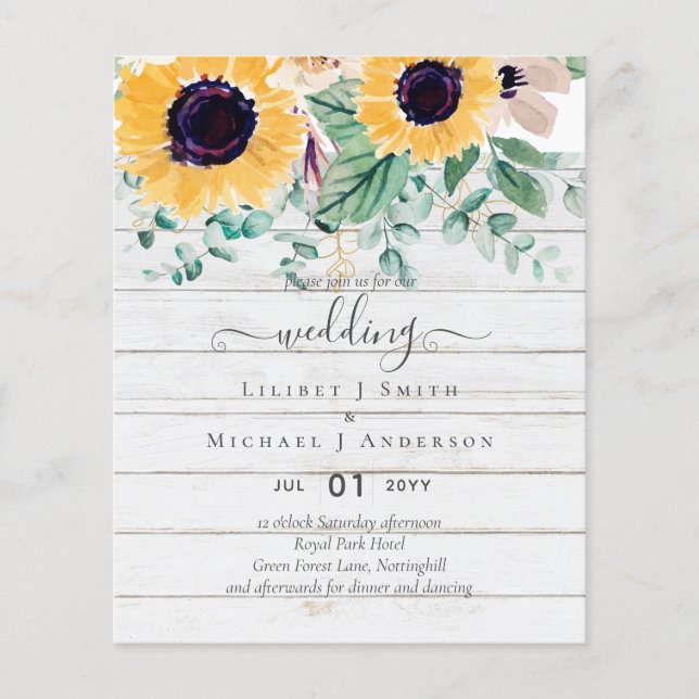 Prospectus 11,4 Cm X 14,2 Cm Tournesols d'été Eucalyptus Mariage Flye (Devant)