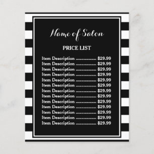 Prospectus 11,4 Cm X 14,2 Cm Trendy Black White Stripes Hair Salon Tarifs