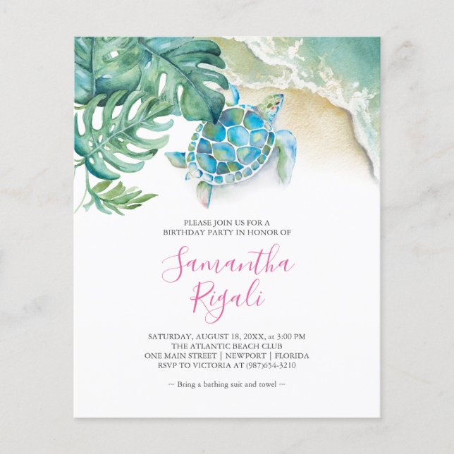 Prospectus 11,4 Cm X 14,2 Cm Tropical Budget Sweet 16 Anniversaire Fête Invitat (Devant)