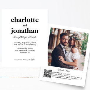 Prospectus 11,4 Cm X 14,2 Cm Typographie mariée à bas prix QR Code Mariage phot