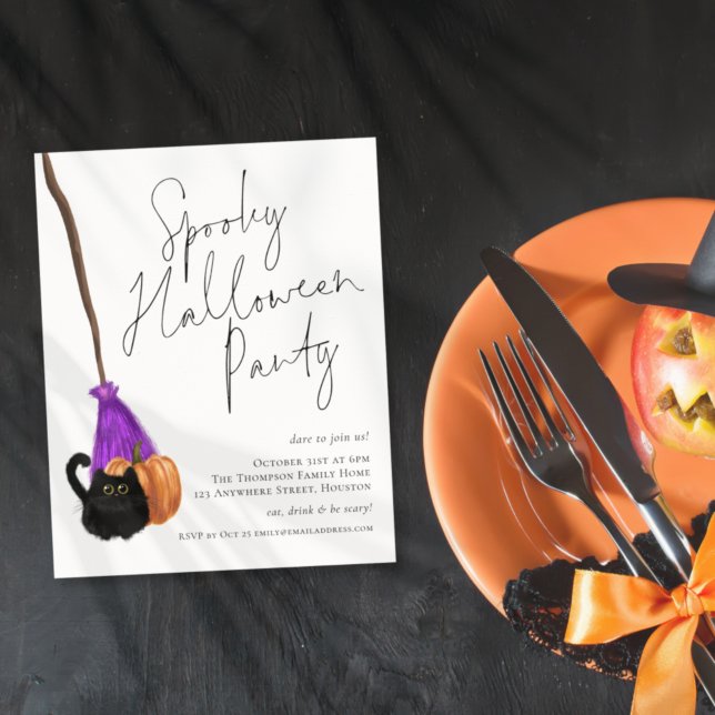 Prospectus 11,4 Cm X 14,2 Cm Valeur Chat Broomstick Éffrayant Halloween Invitat (Créateur téléchargé)