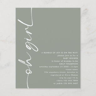 Prospectus 11,4 Cm X 14,2 Cm Valeur Script Oh Girl Sage Baby shower