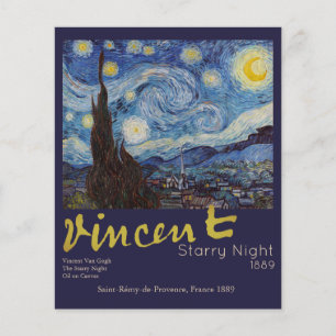 Prospectus 11,4 Cm X 14,2 Cm Van Gogh Nuit étoilée Vintage Bleu Chef-d'œuvre