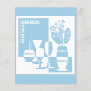 Prospectus 11,4 Cm X 14,2 Cm Vase de peinture avec fleurs et verres à vin sky b