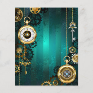 Prospectus 11,4 Cm X 14,2 Cm Veille bijoux Steampunk sur un Arrière - plan vert