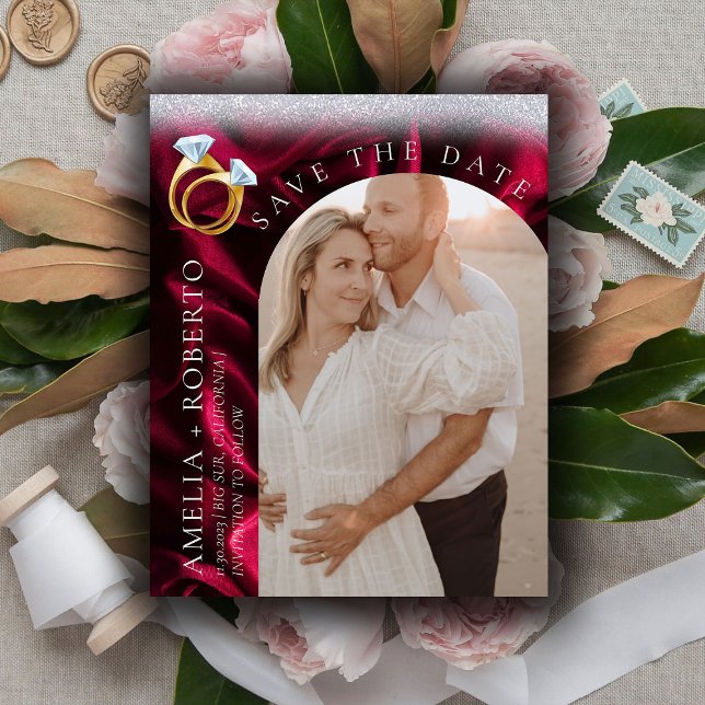 Prospectus 11,4 Cm X 14,2 Cm Velours de Bourgogne moderne Enregistrer le Carte  (Créateur téléchargé)