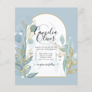 Prospectus 11,4 Cm X 14,2 Cm Verre de mer moderne Aqua Gold Feuilles de mariage