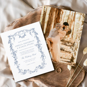 Prospectus 11,4 Cm X 14,2 Cm Victorien Vintage Français Photo Mariage bleu