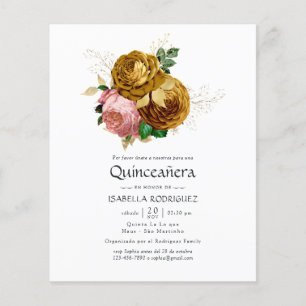 Prospectus 11,4 Cm X 14,2 Cm Vintage Blush et or Floral Quinceañera Invitation