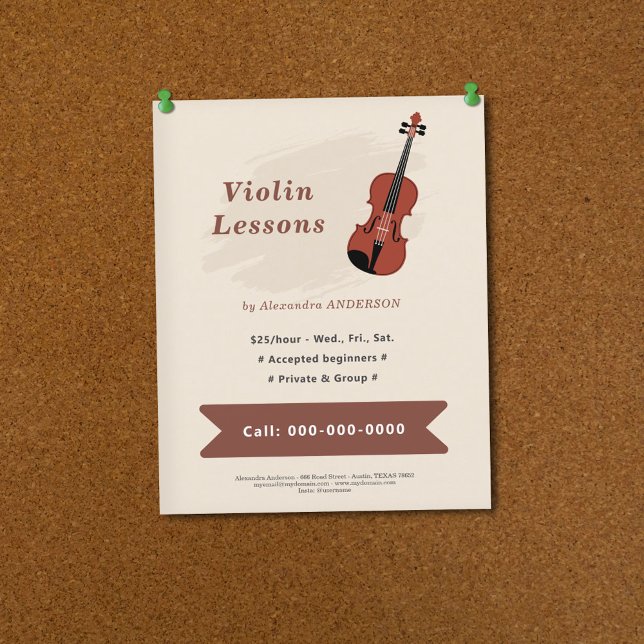 Prospectus 11,4 Cm X 14,2 Cm Violin Lessons (Violin Lessons Flyer)