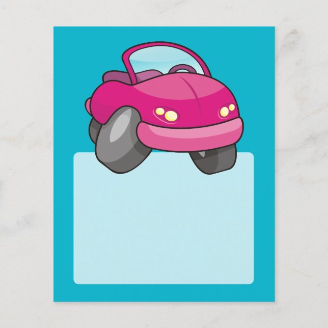 Prospectus 11,4 Cm X 14,2 Cm Voiture de dessin animé rose (Dos)