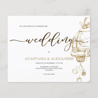 Prospectus 11,4 Cm X 14,2 Cm Voiture/faire-part de mariage Gold/Budget. Flyer