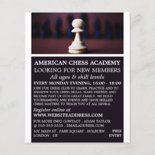 Prospectus 11,4 Cm X 14,2 Cm White Pawn, Club d'échecs Flyer publicitaire
