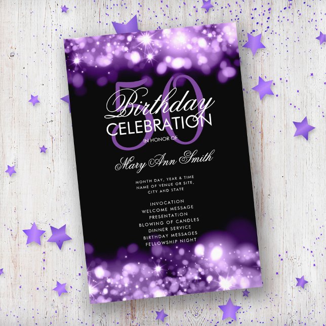 Prospectus 14 Cm X 21,6 Cm 50e anniversaire Programme Glam Lights Purple Menu (Créateur téléchargé)